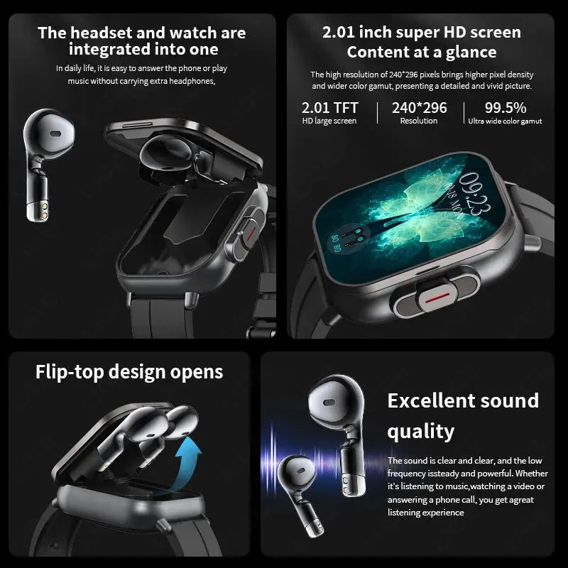 LIGE New 2 In 1 TWS Smart Watch With Earbuds Heart Rate NFC Bluetooth Call Music Play Sports Fitness Earphone Smartwatch Men - RY Shop m
