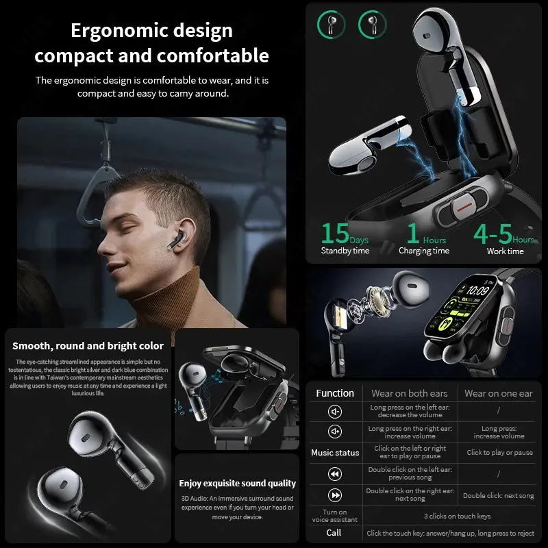 LIGE New 2 In 1 TWS Smart Watch With Earbuds Heart Rate NFC Bluetooth Call Music Play Sports Fitness Earphone Smartwatch Men - RY Shop m