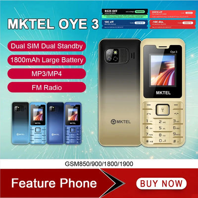 MKTEL OYE 3 Feature Phone 1.77inch Display 1800mAh Dual SIM Dual Standby MP3 MP4 FM Radio with Strong Torch Senior Phone - RY Shop m
