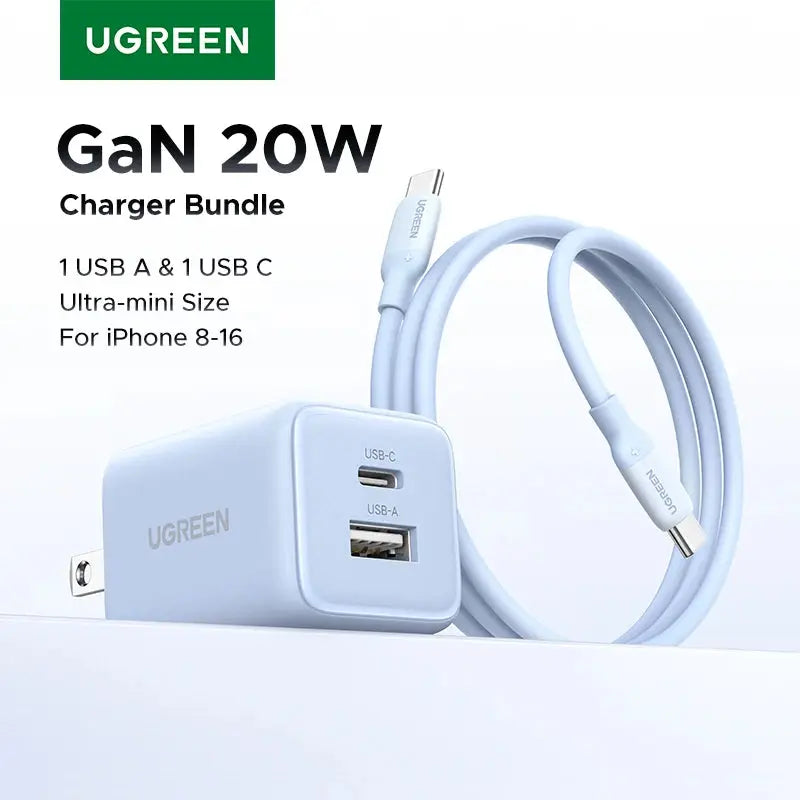 【US Plug】UGREEN 20W GaN Charger PD3.0 Mini USB C Phone Charger For iPhone 16 15 14 Pro Max Samsung S25 Xiaomi Tablet iPad Air RY Shop m