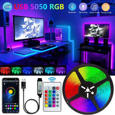 Bluetooth LED Strip Lights Smart SMD 5050 APP Remote Control Flexible Ribbon Diode Lamp Tape TV Backlights Game Room Home Decor - RY Shop m