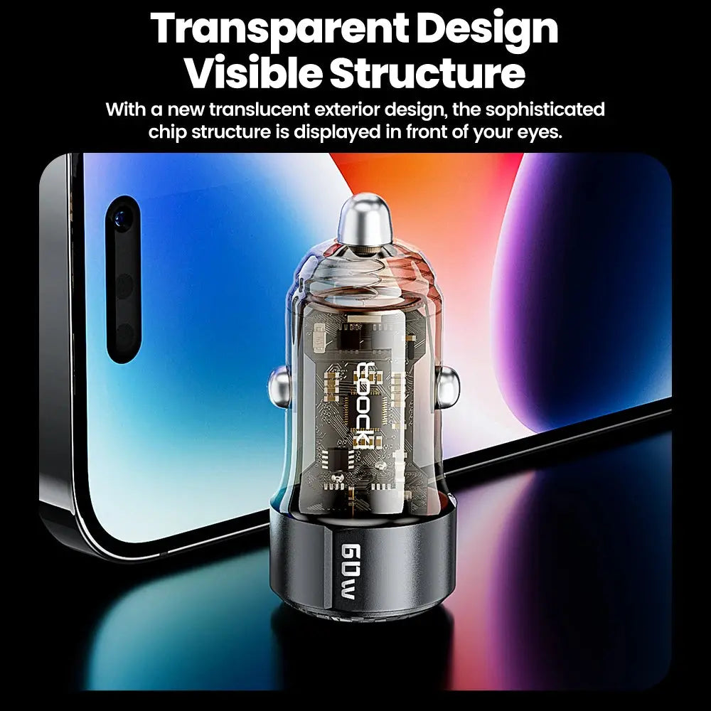 Toocki Transparent USB Type C Car Charger PD QC 3.0 Fast Charging 60W USB C Car Mobile Phone Charger Adapter For iphone Android - RY Shop m