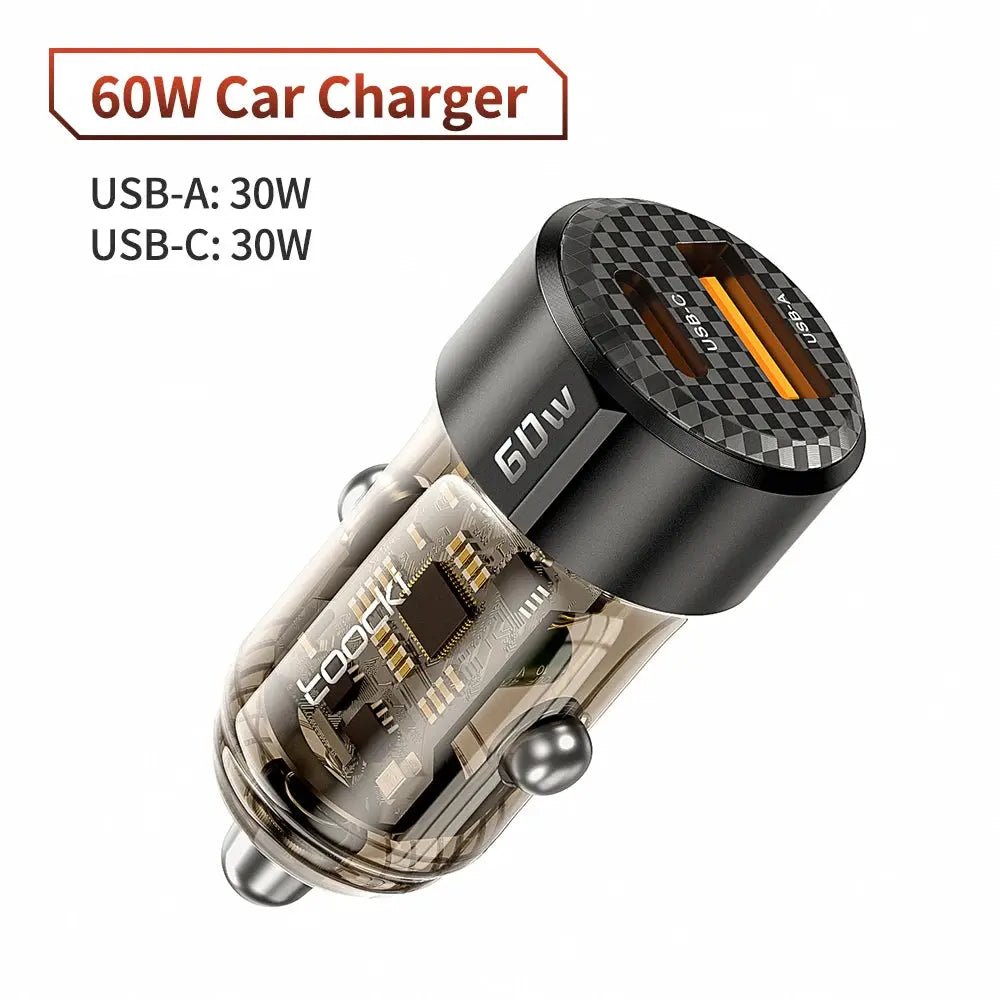 Toocki Transparent USB Type C Car Charger PD QC 3.0 Fast Charging 60W USB C Car Mobile Phone Charger Adapter For iphone Android - RY Shop m