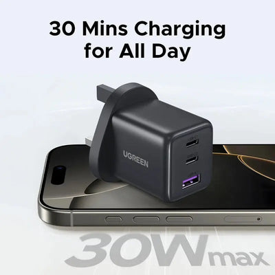 【UK Plug】UGREEN 20W 30W GaN Charger Mini PD 3.0 USB C Phone Charger For iPhone 16 15 14 Pro Samsung S25 Xiaomi Tablet iPad Air - RY Shop m