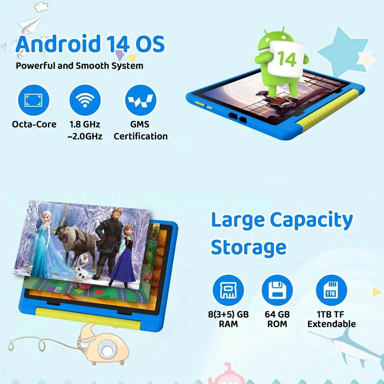 URAO 10 Inch Cartoon Pattern Kids Tablet Android Octa-Core 8GB RAM 64GB ROM Learning Education Games Tablets Children's Gifts - RY Shop m