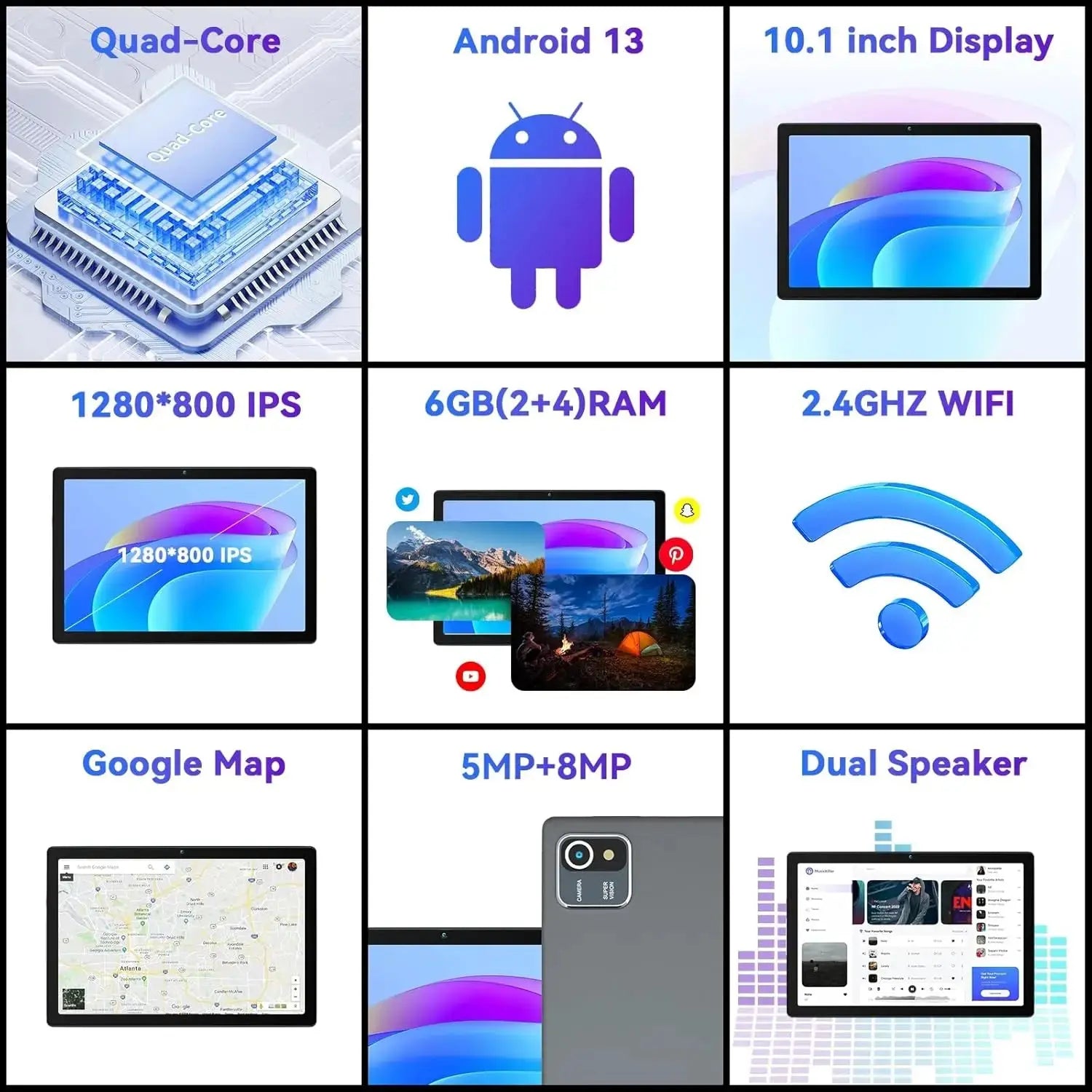 URAO MB1001 Android 13 Tablet 10 Inch 6GB RAM + 64GB ROM 128GB Expandable 5000mAh IPS Display 5G WiFi Dual Camera Tablet PC Gift - RY Shop m