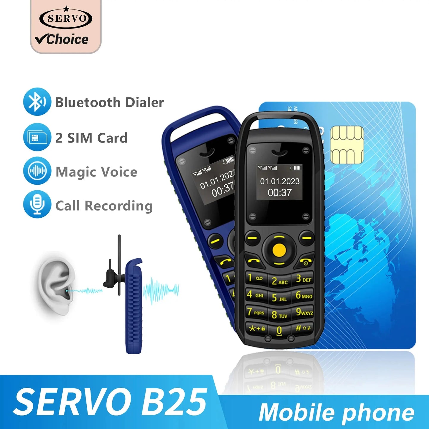 Ultra Small Spare Mobile Phone Bluetooth Dial Magic Voice Automatic Redial Blacklist Sync Music Mini Cellphones Wear around Ears - RY Shop m