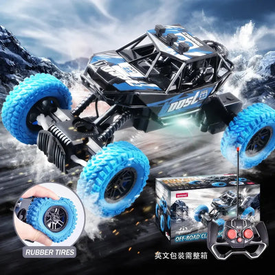 Remote control car with colorful flashing lights, rubber wheels, off-road toy car suitable for Christmas children's gifts - RY Shop m