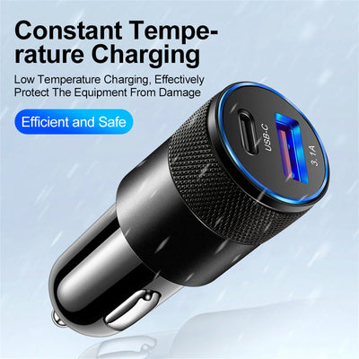 USB Car Charger Type C Dual Ports Fast Charging Phone Adapter For PD Mobile Phone Charger Car Adapter Socket Cigarette Lighter