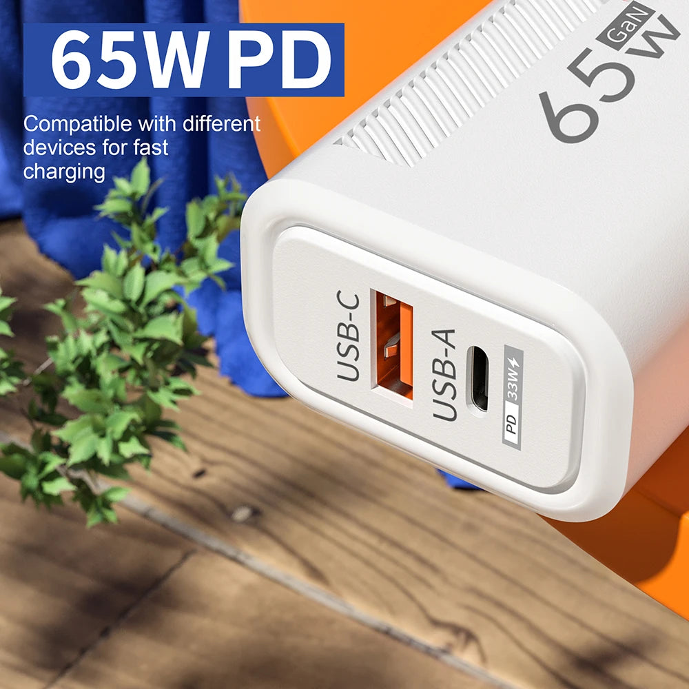 USB PD Charger 65W GaN Charger Plug PD Type C Fast Charging Phone Charger Adapter EU/US Plug for iPhone Samsung Phone Accessors