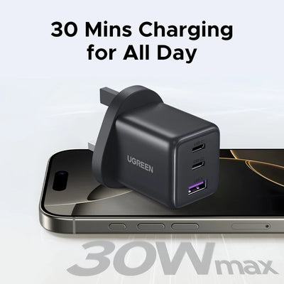 【UK Plug】UGREEN 20W 30W GaN Charger Mini PD 3.0 USB C Phone Charger For iPhone 16 15 14 Pro Samsung S25 Xiaomi Tablet iPad Air