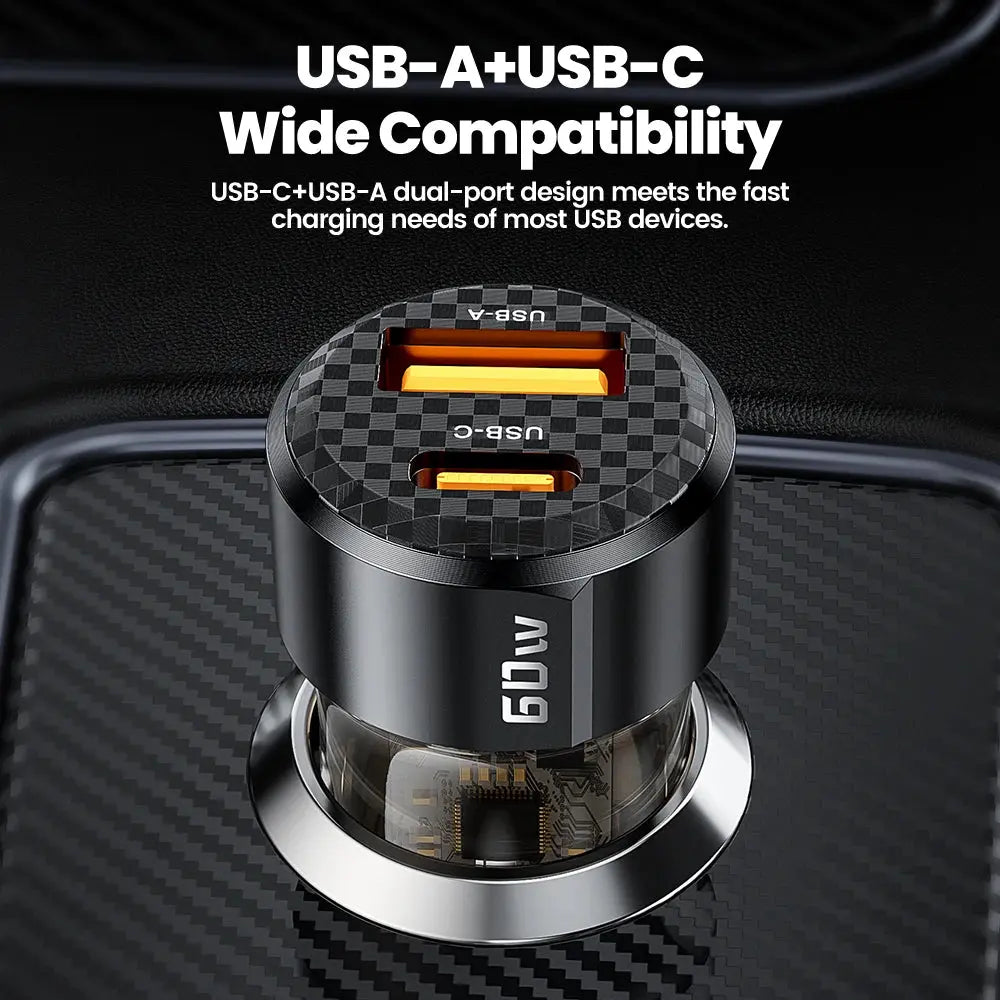 Toocki Transparent USB Type C Car Charger PD QC 3.0 Fast Charging 60W USB C Car Mobile Phone Charger Adapter For iphone Android - RY Shop m