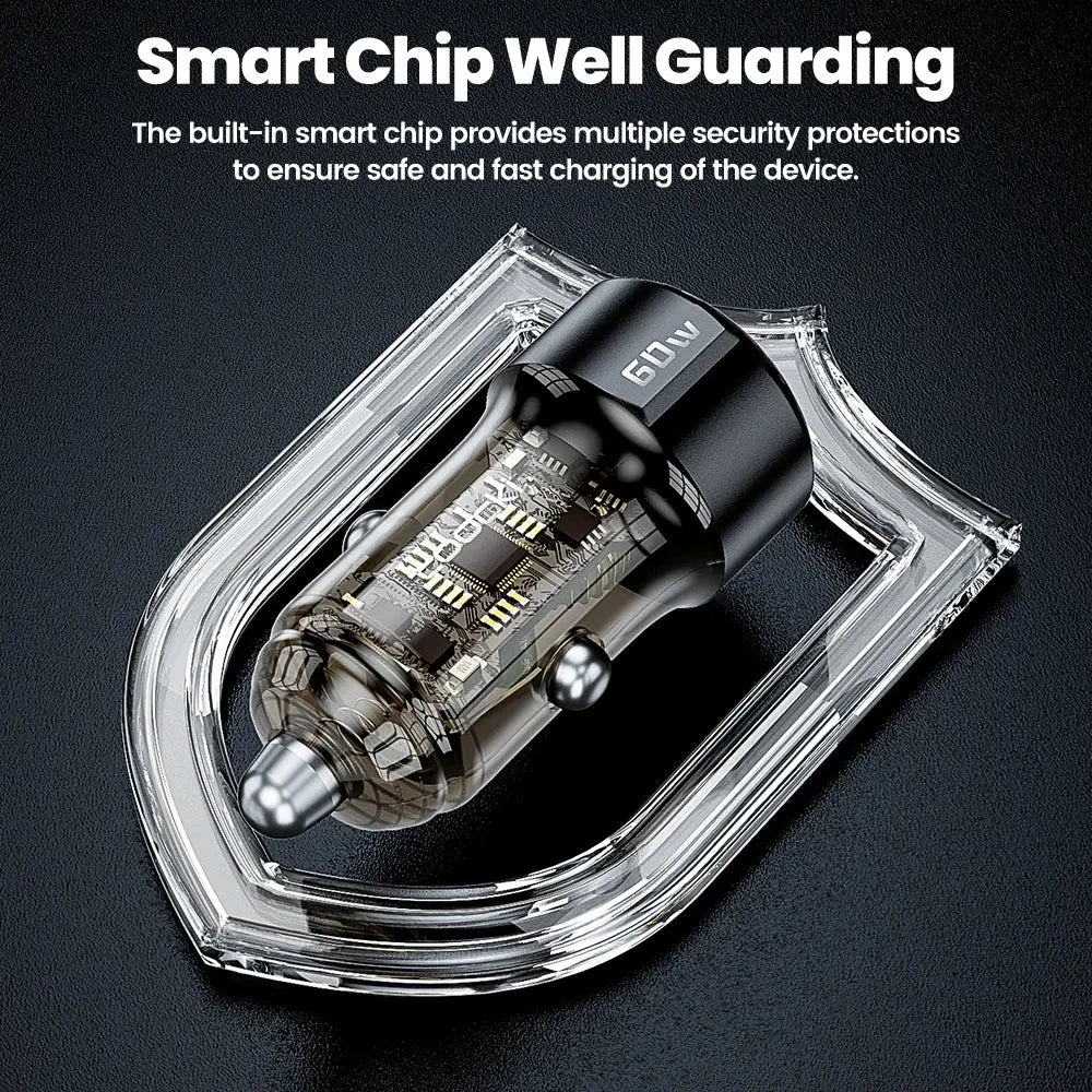 Toocki Transparent USB Type C Car Charger PD QC 3.0 Fast Charging 60W USB C Car Mobile Phone Charger Adapter For iphone Android - RY Shop m