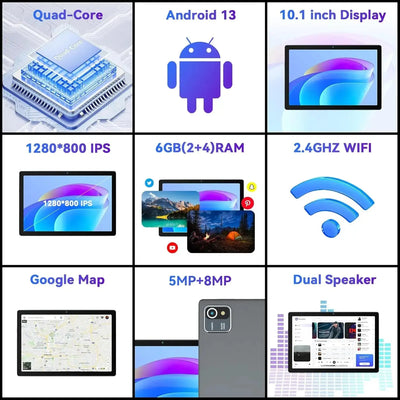 URAO MB1001 Android 13 Tablet 10 Inch 6GB RAM + 64GB ROM 128GB Expandable 5000mAh IPS Display 5G WiFi Dual Camera Tablet PC Gift - RY Shop m