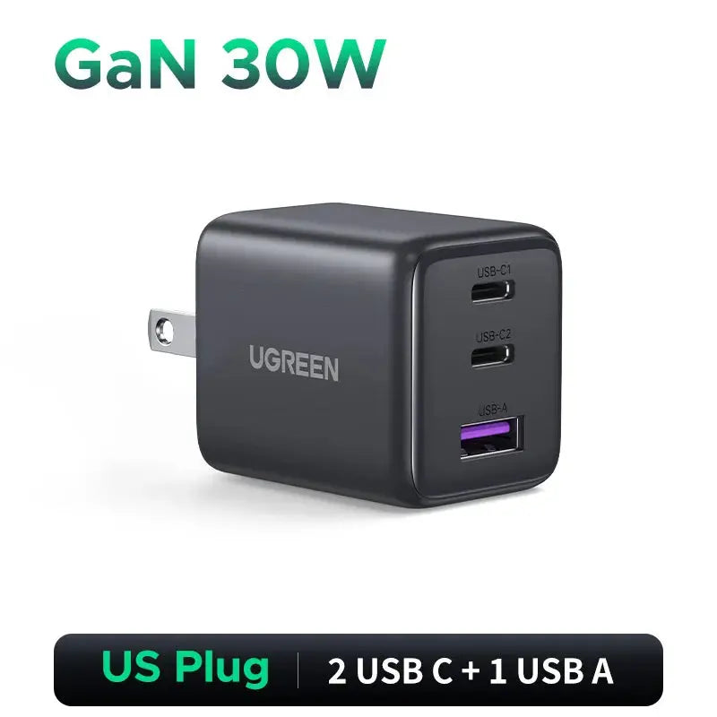 【US Plug】UGREEN 20W 30W GaN Charger Mini PD 3.0 USB C Phone Charger For iPhone 16 15 14 Pro Samsung S25 Xiaomi Tablet iPad Air - RY Shop m