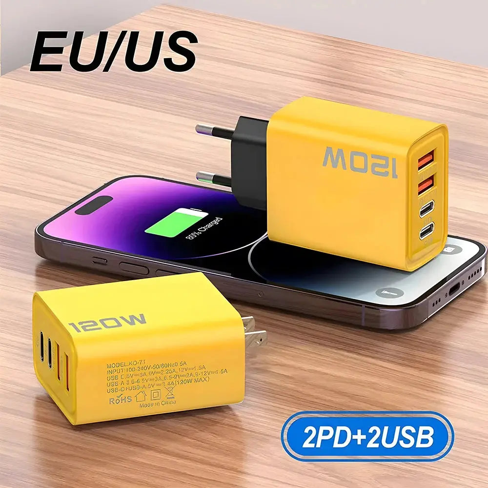 USB C PD Charger Quick Charge 3.0 Type C USB Phone Chargers Adapter For iPhone 16 15 Samsung Xiaomi Huawei 4 Ports Fast Charging - RY Shop m